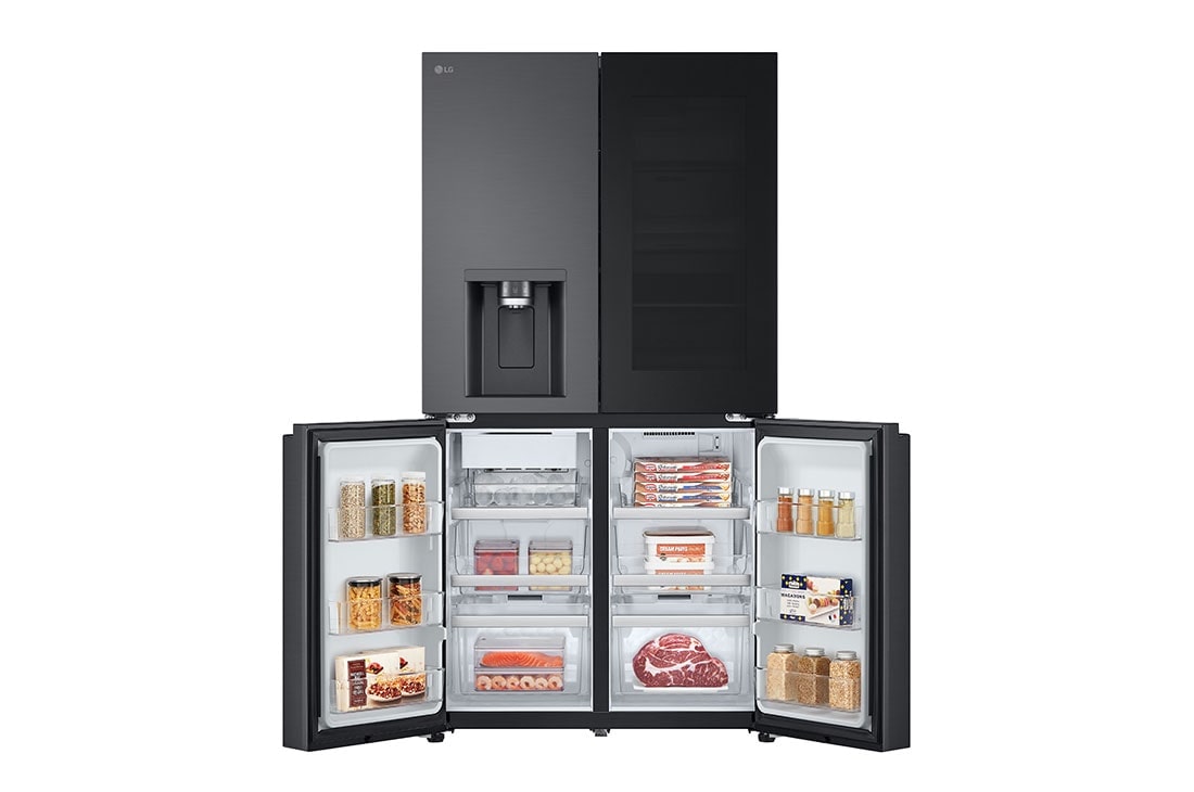 LG Americká chladnička LG | E | 638 l | Lineárny kompresor | InstaView™, Front bottem door open with food view, GMG960EVEE, thumbnail 12