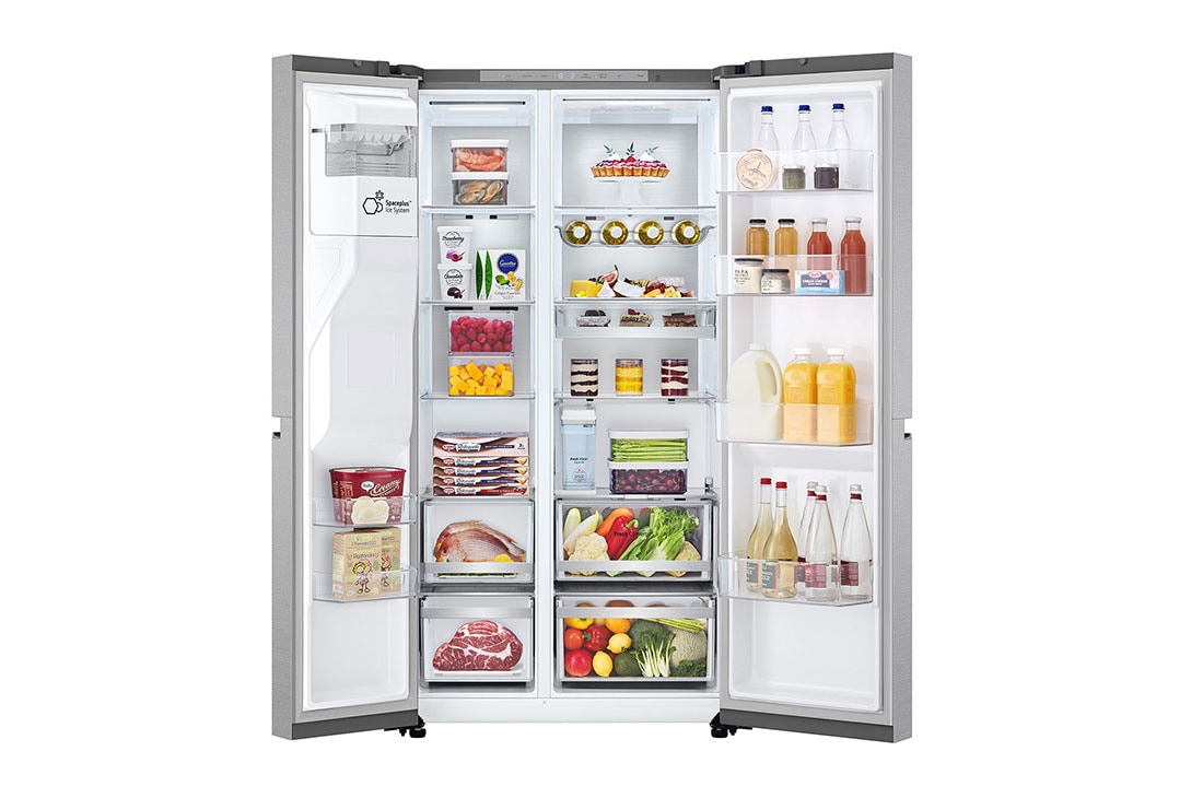 LG Americká chladnička LG | C | 628 l | DoorCooling+™ | UVnano™, Door open with food view, GSLE91MBAC, thumbnail 2