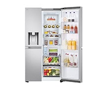 LG Americká chladnička LG | C | 628 l | DoorCooling+™ | UVnano™, Front right side door open view with food, GSLE91MBAC, thumbnail 8