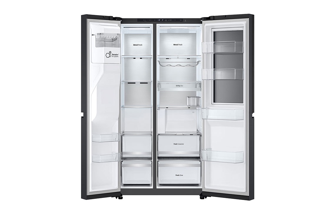 LG Americká chladnička LG | D | 628 l | InstaView Door-in-Door™ | UVnano™, front view and double door open without food, GSXE90EVAD, thumbnail 5