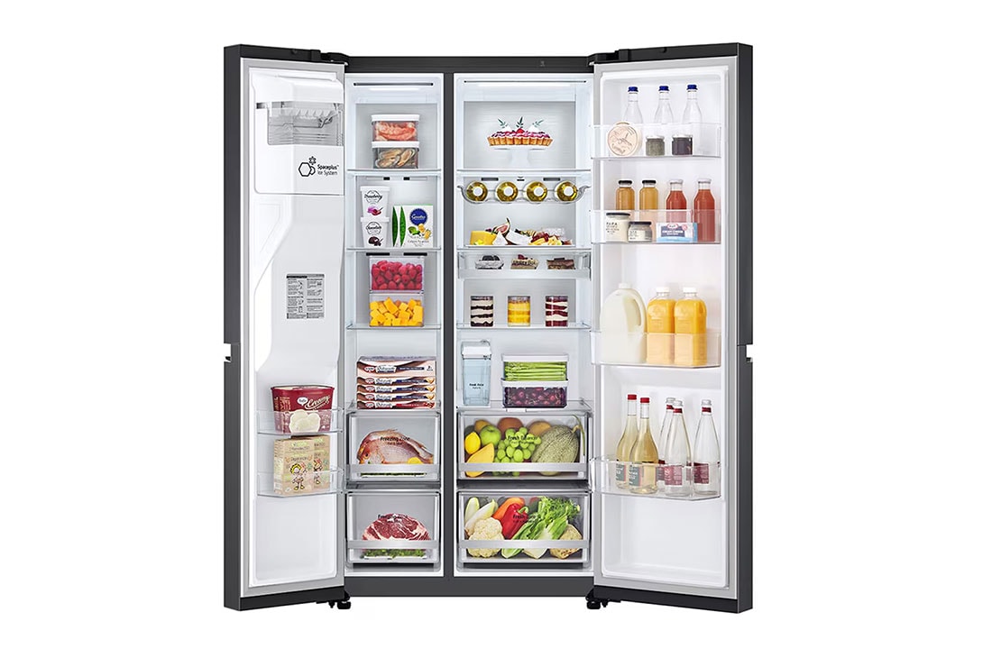 LG Americká chladnička LG | C | 628 l | DoorCooling+™ | UVnano™, Door open with food view, GSLE91EVAC, thumbnail 3