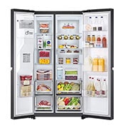 LG Americká chladnička LG | C | 628 l | DoorCooling+™ | UVnano™, Door open with food view, GSLE91EVAC, thumbnail 3