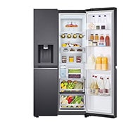 LG Americká chladnička LG | C | 628 l | DoorCooling+™ | UVnano™, One side open view with food, GSLE91EVAC, thumbnail 5