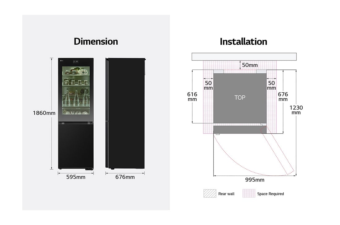 LG Kombinovaná chladnička LG | C | 349 l | InstaView™ | DoorCooling+™, dimension, GBG7190CEV, thumbnail 15