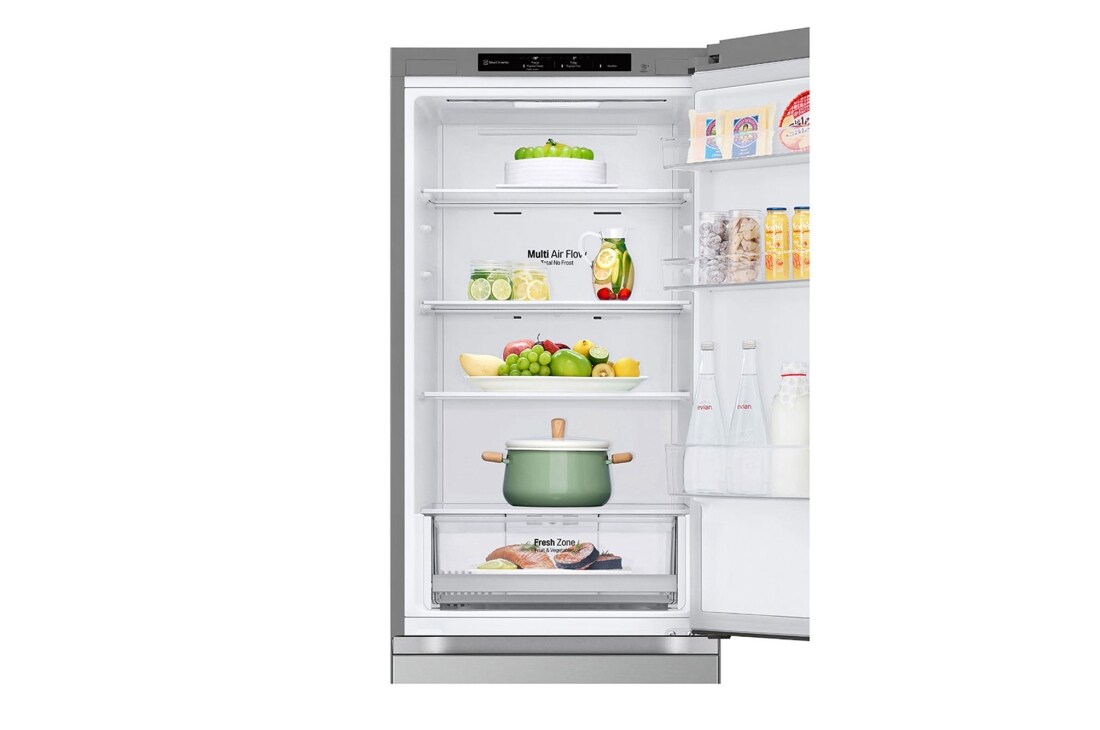 LG 344L DoorCooling+™ Kombinovaná chladnička, Strieborná, Front Top Open Food, GBV21L0EPY, thumbnail 8