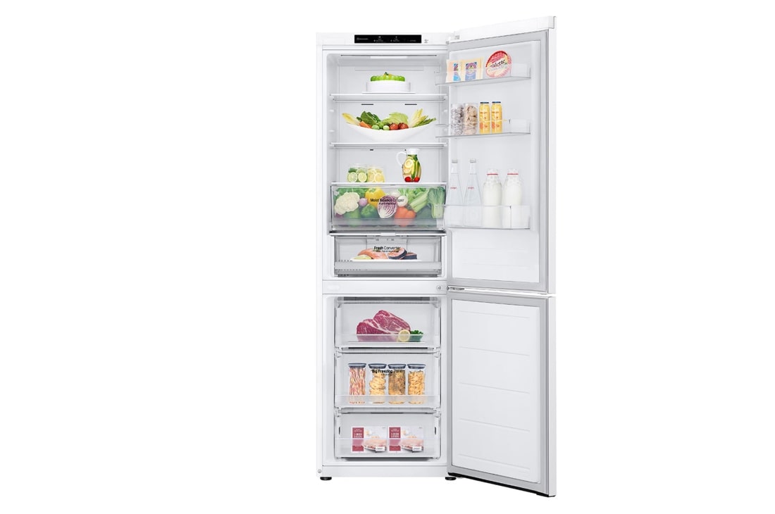 LG 344L DoorCooling+™ Kombinovaná chladnička, Biela, Front Open food, GBV3100ASW, thumbnail 2
