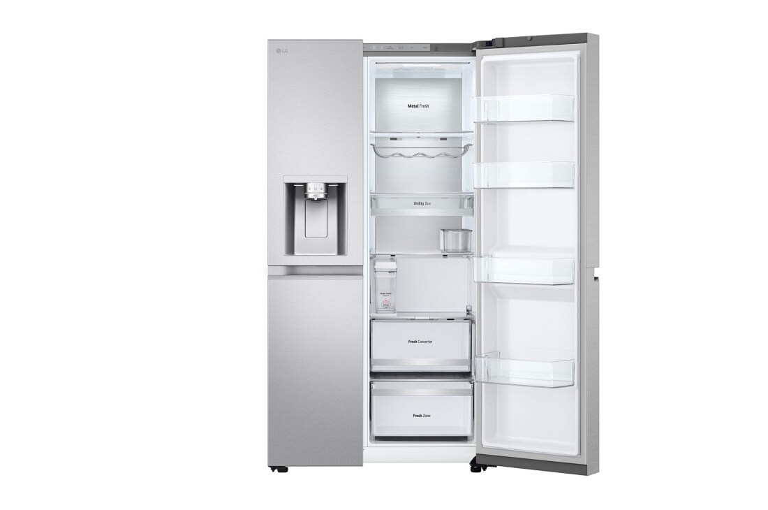 LG Americká chladnička LG | B | 628 l | DoorCooling+™ | UVnano™| Kovová Sorbet, One side door open without food, GSLE91MBAB, thumbnail 9