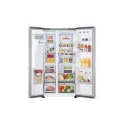LG Americká chladnička LG | B | 628 l | DoorCooling+™ | UVnano™| Kovová Sorbet, Front view door open with food, GSLE91MBAB, thumbnail 2