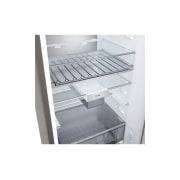 LG Kombinovaná chladnička LG | C | 333 l | Smart Invertorový kompresor | Strieborná, Chladnička s mrazničkou LG (GBBW726CPY), polica zvýraznená modrou so šípkami smerujúcimi hore a dole, obrázok vpravo zobrazuje sklopenú policu s dvomi fľašami s vodou, GBBSJ1CCPY, thumbnail 11