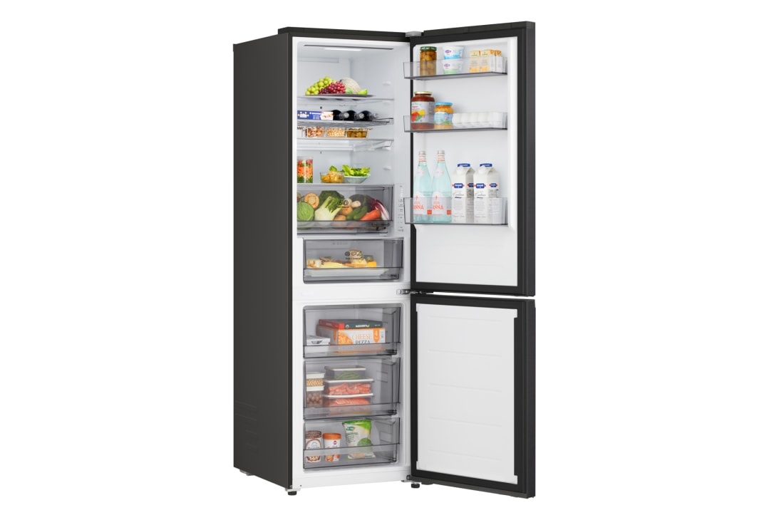 LG Kombinovaná chladnička LG | A | 333 l | Smart Invertorový kompresor | Čierna/šedá, left side door open with food, GBBS312AEV, thumbnail 10