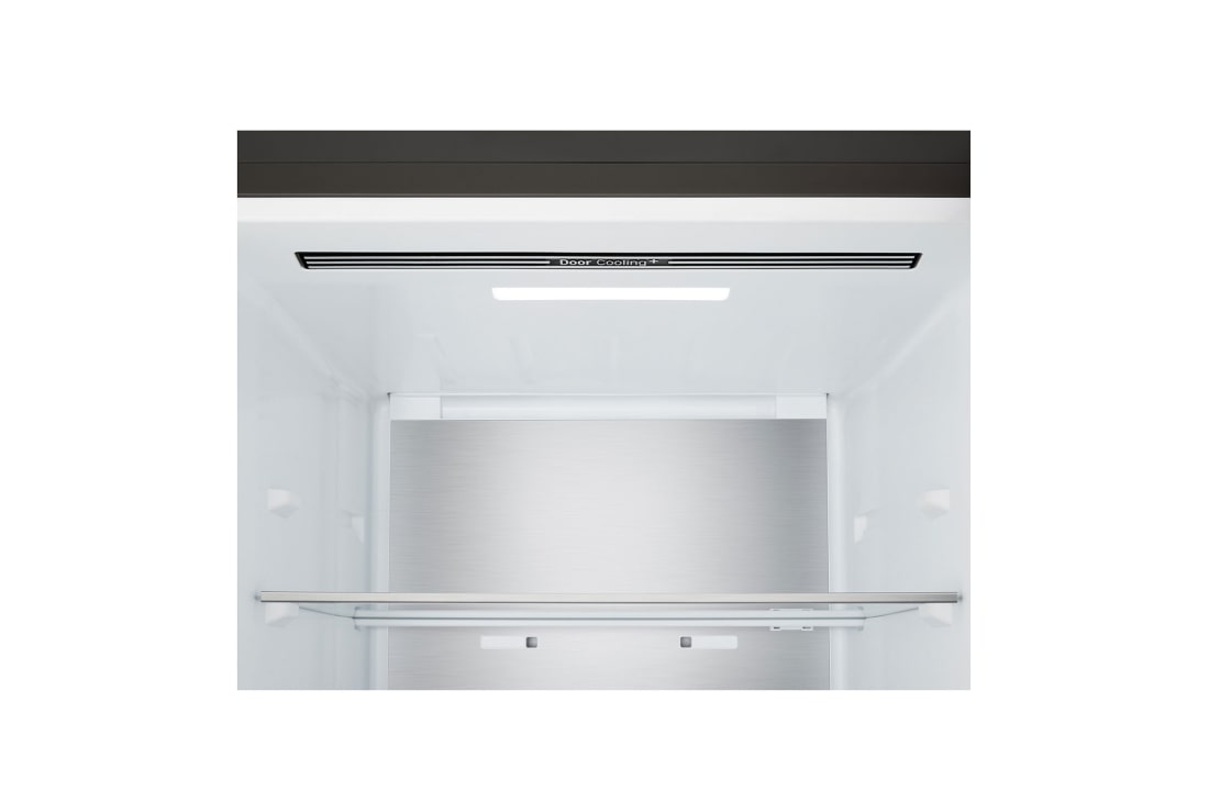 LG  Kombinovaná chladnička LG | A | 375 l | Smart Invertorový kompresor | Čierna/šedá, Chladnička s mrazničkou LG, horný pohľad s matnou čiernou chladničkou vľavo a vstavanými skrinkami vpravo, GBBS727AEV, thumbnail 4