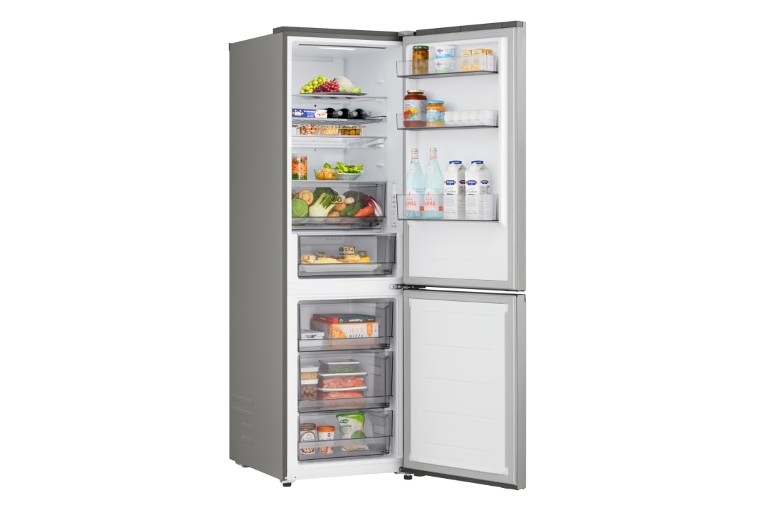 LG Kombinovaná chladnička LG | A | 333 l | Smart Invertorový kompresor | Strieborná, Left door open with food, GBBS312APY, thumbnail 11