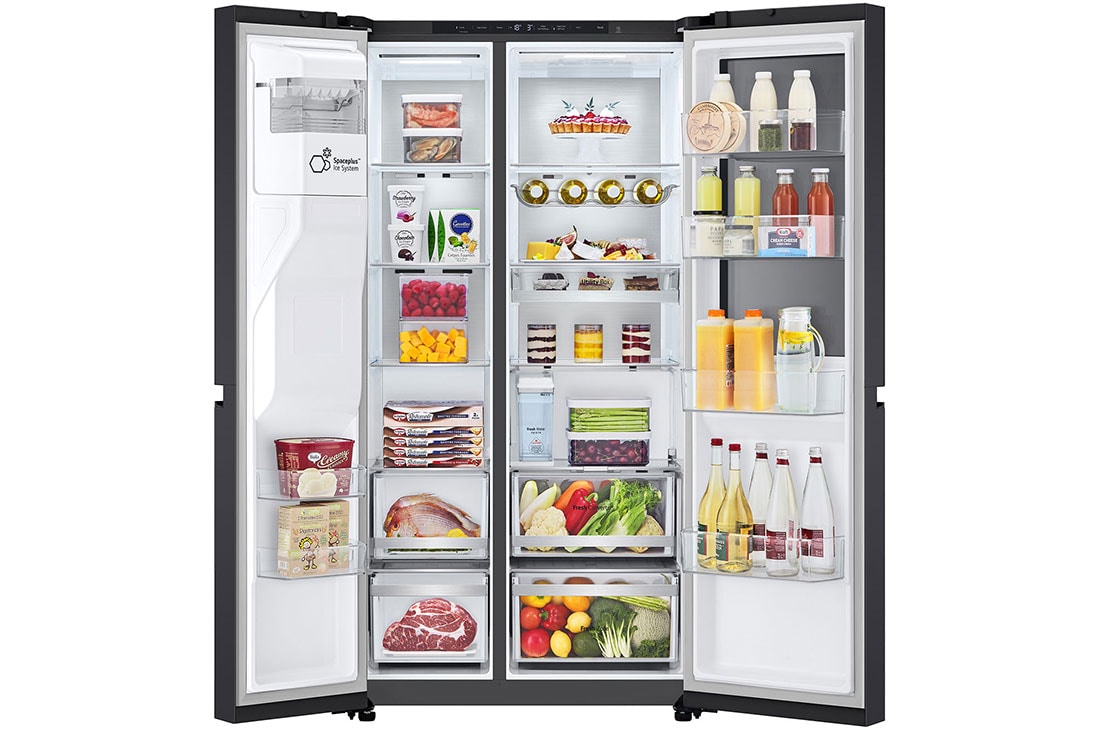 LG Americká chladnička LG | C | 623 l | DoorCooling+™ | UVnano™ | InstaView Door-in-Door™, Door open with food view, GSGE91EVAC, thumbnail 3