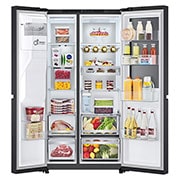 LG Americká chladnička LG | C | 623 l | DoorCooling+™ | UVnano™ | InstaView Door-in-Door™, Door open with food view, GSGE91EVAC, thumbnail 3