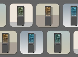 Obrázky viacfarebných pozadí a chladničiek.