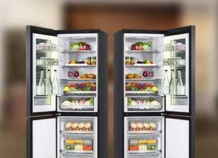 Obrázok otvárania chladničky doprava a doľava.