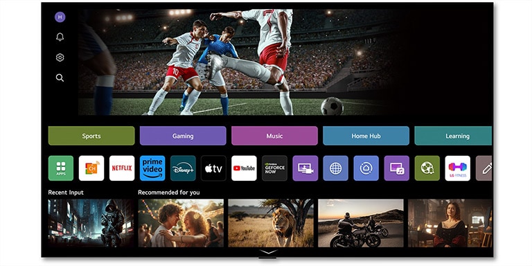 Domovská obrazovka LG Channels zobrazujúca rôznorodý obsah dostupný na televízore LG TV. 