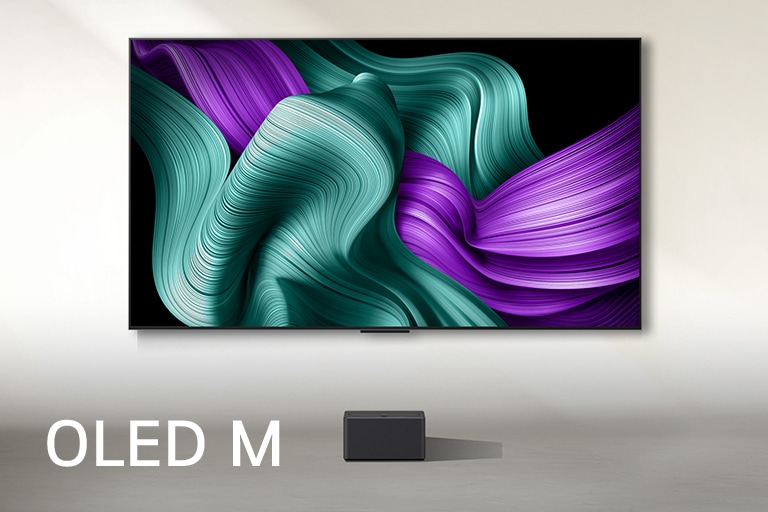 Televízor LG OLED M zobrazujúci abstraktné pozadie.