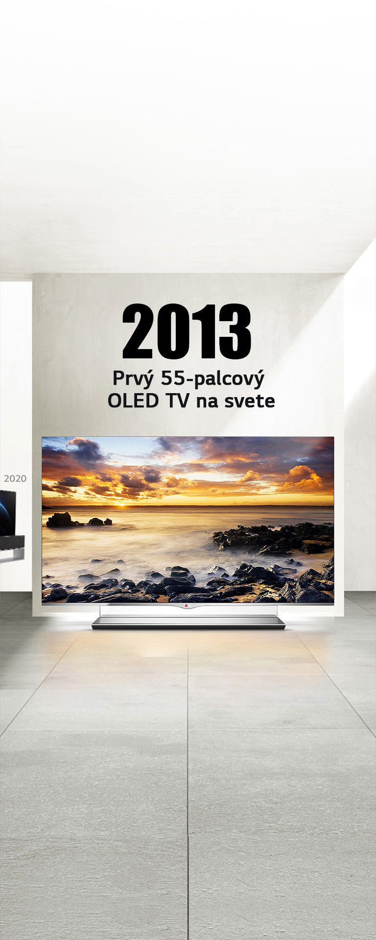 LG TV. Text názvu: 2013 Prvý 55-palcový OLED TV na svete.