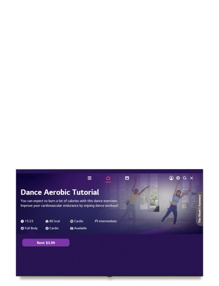 Televízor LG Smart TV zobrazuje rozhranie systému webOS Pay, ktoré zobrazuje podrobný postup zakúpenia obsahu s výberom spôsobu platby, obrazovkou zadania PIN kódu a potvrdením nákupu.