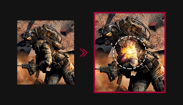 Bežné zobrazenie pohybu v porovnaní so zobrazením pohybu v režime Dynamic Action Sync