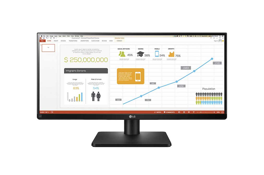 LG 29'' | UltraWide™ monitor | 21:9 | FHD | IPS Displej, 29UB67-B