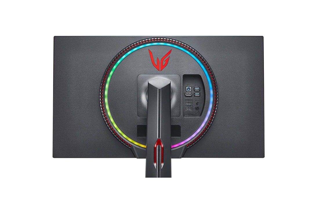 LG 27-palcový herný monitor Nano IPS UltraGear™ s&nbsp;rozlíšením UHD 4K a&nbsp;časom odozvy (GtG) 1&nbsp;ms s technológiou VESA DSC, detailný pohľad zozadu s funkciou Sphere Lighting 2.0 v dúhových farbách, 27GN950-B, thumbnail 12