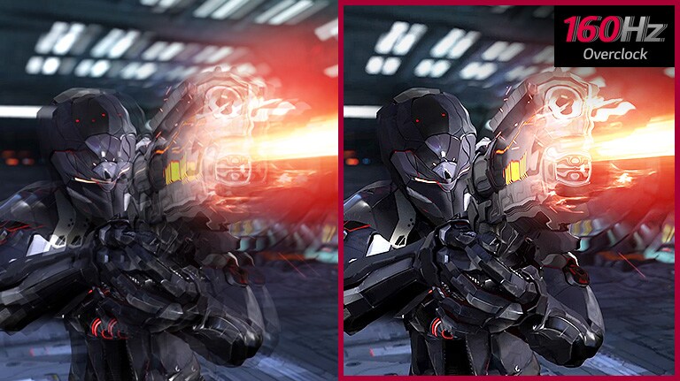 Porovnanie pohybu v hre s obnovovacou frekvenciou 60&nbsp;Hz a s frekvenciou 160 Hz po pretaktovaní