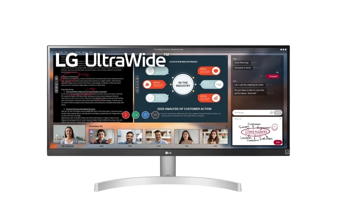 LG 29-palcový IPS monitor UltraWide™ s rozlíšením Full HD (2560 × 1080) a podporou formátu HDR, pohľad spredu, 29WN600-W