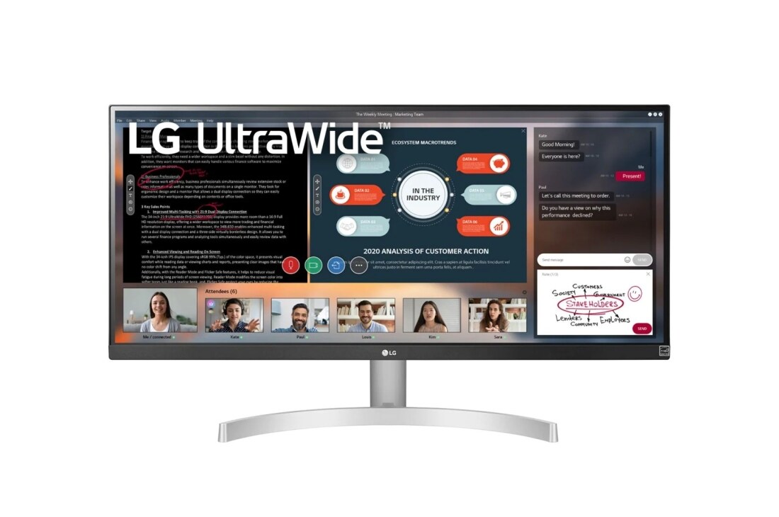 LG 29-palcový IPS monitor UltraWide™ s rozlíšením Full HD (2560 × 1080) a podporou formátu HDR, pohľad spredu, 29WN600-W