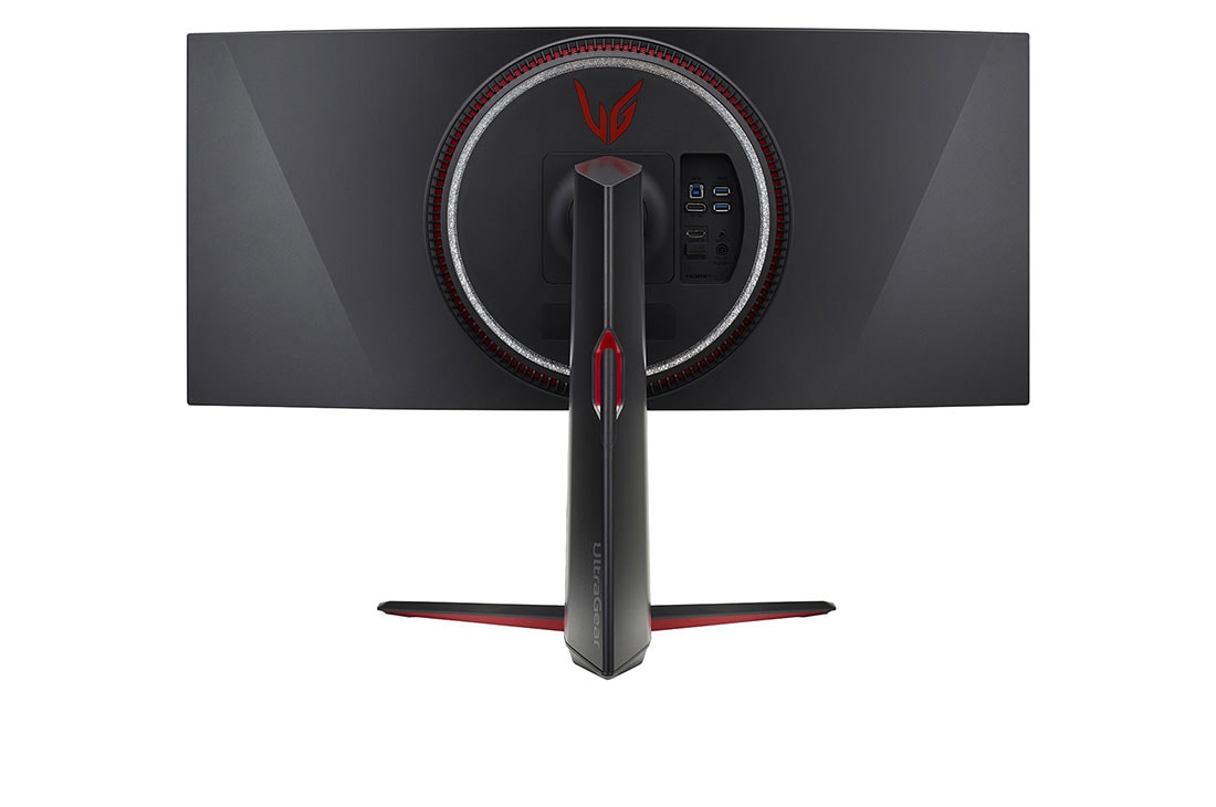 LG 34'' LG UltraGear herný monitor s IPS displejom., pohľad zozadu so zapnutými bielymi svetlami, 34GP950G-B, thumbnail 6