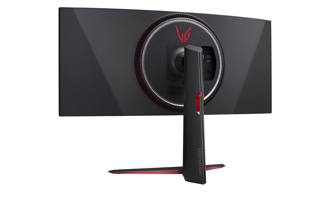 LG 34'' LG UltraGear herný monitor s IPS displejom., pohľad zozadu z&nbsp;perspektívy so zapnutými bielymi svetlami, 34GP950G-B, thumbnail 8