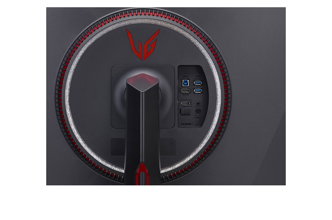 LG 34'' LG UltraGear herný monitor s IPS displejom., pohľad zblízka na porty so zapnutými bielymi svetlami, 34GP950G-B, thumbnail 10