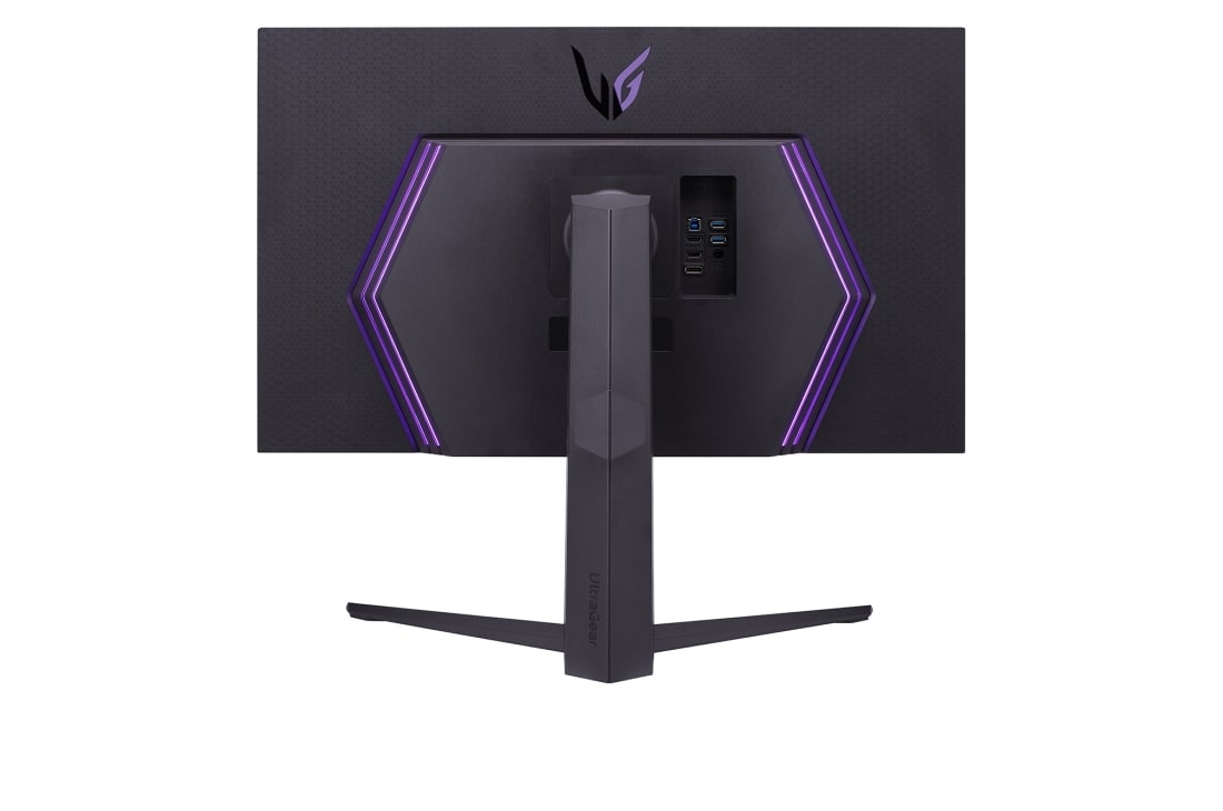 LG 31.5'' LG UltraGear herný monitor s IPS displejom., pohľad zozadu so zapnutými svetlami, 32GQ850-B, thumbnail 7