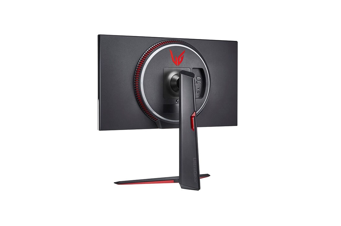 LG 27'' LG UltraGear herný monitor s 4K nano IPS displejom., pohľad 1 zozadu z perspektívy s funkciou Sphere Lighting 2.0 v bielej a červenej farbe, 27GN95R-B, thumbnail 8