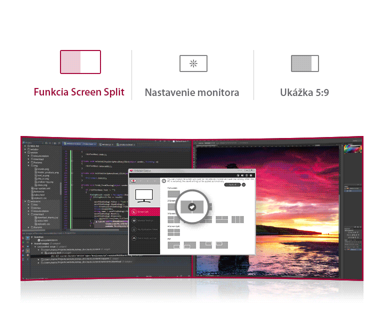OnScreen Control – Rozdelenie obrazovky | Nastavenie monitora ㅣ Ukážka 5 : 9