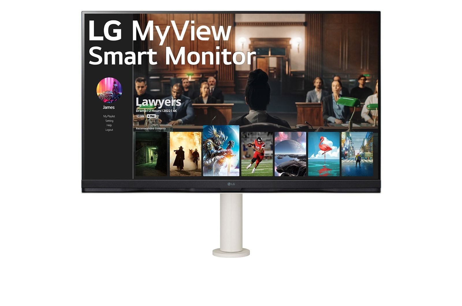 LG 32'' 4K UHD smart monitor so systémom webOS a stojanom Ergo, pohľad spredu so stojanom monitora v strede, 32SQ780S-W, thumbnail 2