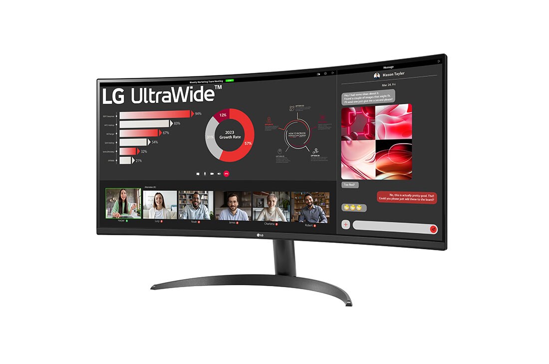 LG 34-palcový zakrivený monitor UltraWide™ s&nbsp;pomerom strán 21:9, rozlíšením QHD (3440x1440) a&nbsp;technológiou FreeSync™, pohľad zboku -15&nbsp;stupňov, 34WR50QC-B, thumbnail 2