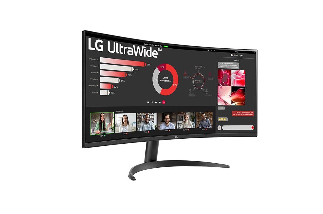 LG 34-palcový zakrivený monitor UltraWide™ s&nbsp;pomerom strán 21:9, rozlíšením QHD (3440x1440) a&nbsp;technológiou FreeSync™, pohľad zboku +30&nbsp;stupňov, 34WR50QC-B, thumbnail 4