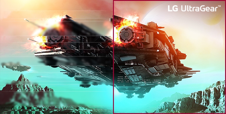 Je to obraz vesmírnej lode. Polovica obrazu je roztrhaná a seká sa viac ako iná časť.