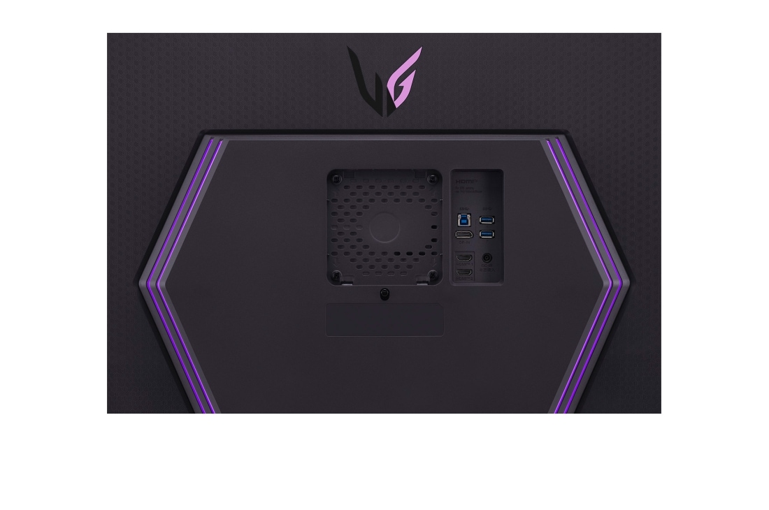 LG 32-palcový herný monitor UltraGear™ LG s obnovovacou frekvenciou 144 Hz, pohľad zblízka na porty so zapnutými svetlami, 32GR93U-B, thumbnail 12
