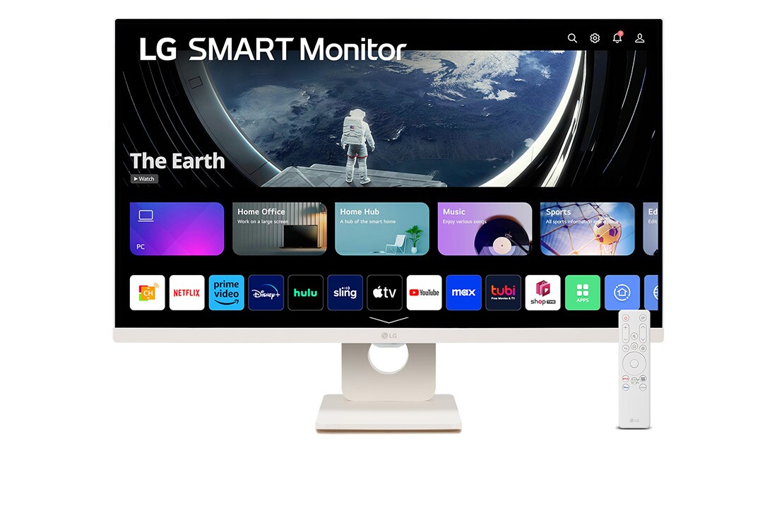 LG 27-palcový smart monitor IPS s rozlíšením Full HD a systémom webOS, front view with remote control, 27SR50F-W