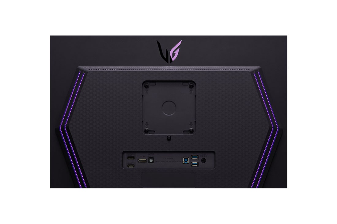 LG 27-palcový herný monitor OLED UltraGear™ | HDR400 True black, 240 Hz, 0,03 ms (GtG), pohľad zblízka na porty so zapnutými svetlami, 27GS95QE-B, thumbnail 12