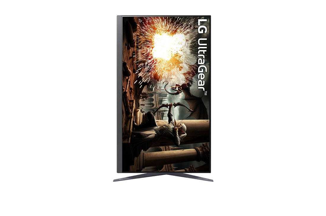 LG 32” herný monitor UltraGear™ QHD IPS 180Hz | 1ms (GtG), DisplayHDR™ 400, front view with the display pivoting 90 degrees in a portrait view, 32GS75Q-B, thumbnail 10