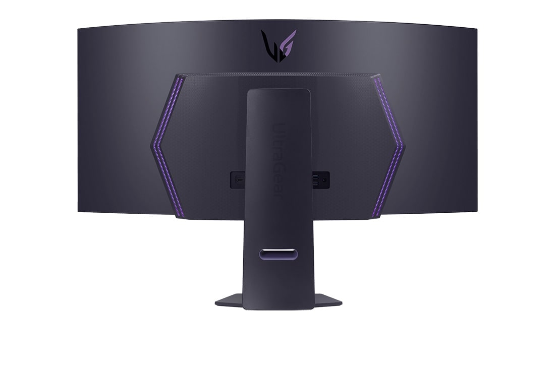 LG 45'' UltraGear™ OLED zakrivený herný monitor | 800R, DisplayHDR True Black 400, 240Hz, 0.03ms (GtG), pohľad zozadu so zapnutými svetlami, 45GS95QE-B, thumbnail 8