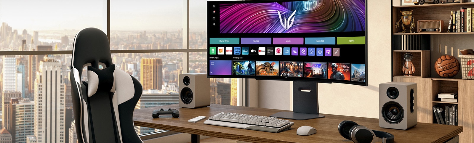 Front image of the UltraGear™ 45gx90sa gaming monitor.	