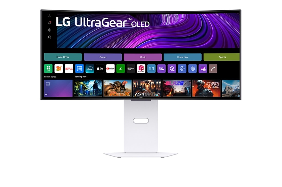 LG UltraGear™ 34-palcový OLED 240Hz WQHD zakrivený smart herný monitor | webOS, 0.03ms (GtG), 240Hz, DisplayHDR True Black 400, pohľad spredu, 34GX90SA-W