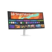 LG Smart Monitor 34-palcový zakrivený displej WQHD na streamovanie 34U601SA s webOS, Pohľad spredu zľava, 34U601SA-W, thumbnail 4