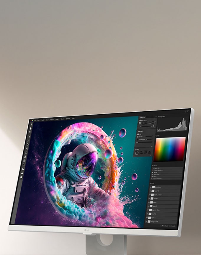 Vyobrazuje astronauta a farebný abstraktný obraz so žiarivými farbami 4K UHD.