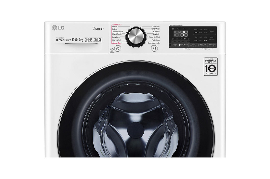 LG 10,5kg parná práčka / 7 kg sušička, A (v rozsahu A až G), Direct Drive™ motor, AI DD™ - optimálna voľba pracích pohybov, TurboWash™ 360°, Steam+™ - parné pranie, ThinQ™ + WiFi, F4DV910H2, thumbnail 4